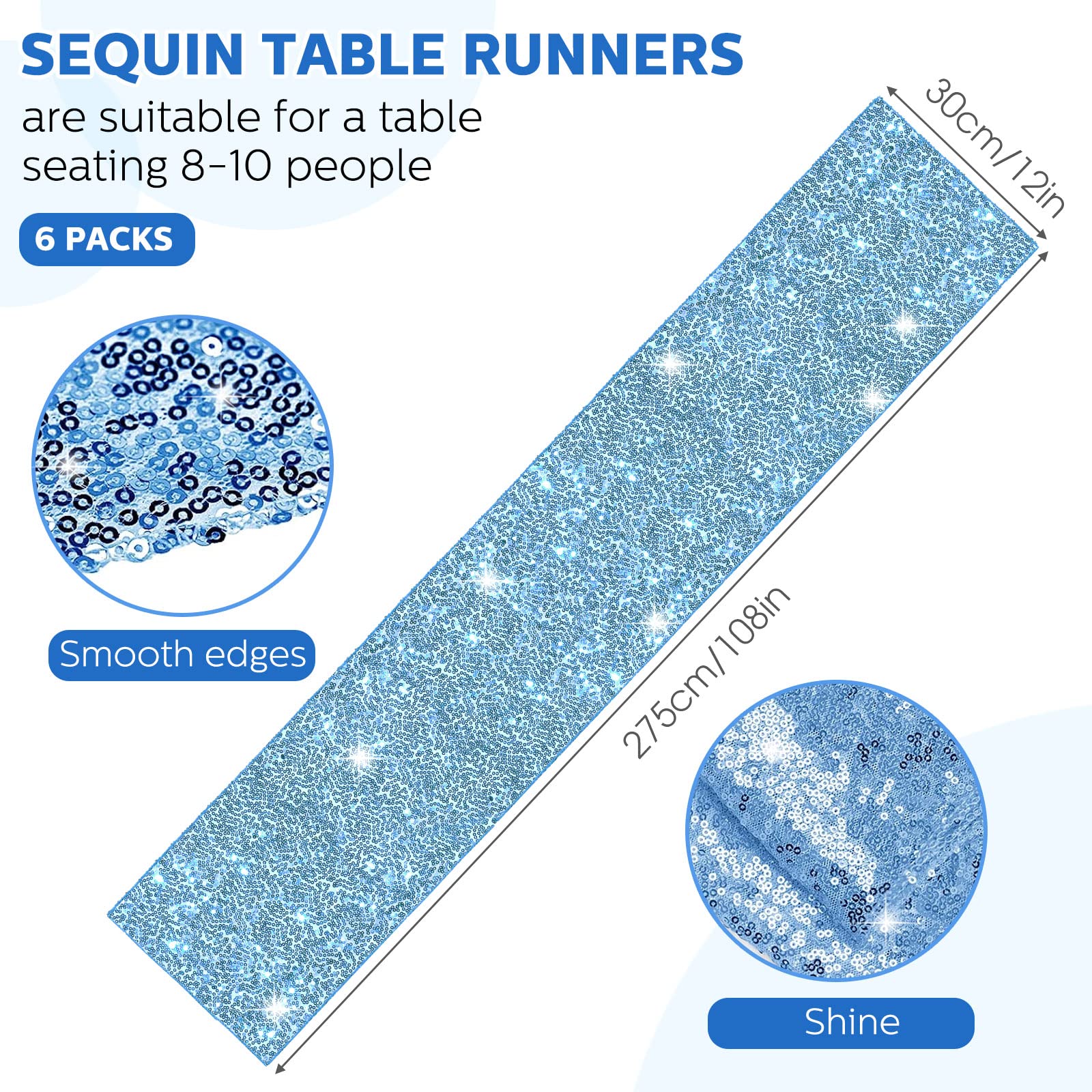Tegeme 6 Pieces 12 X 108 Inches Sequin Table Runners Glitter Sequin Runner Rectangular Table Runner Cloth For Christmas New Year
